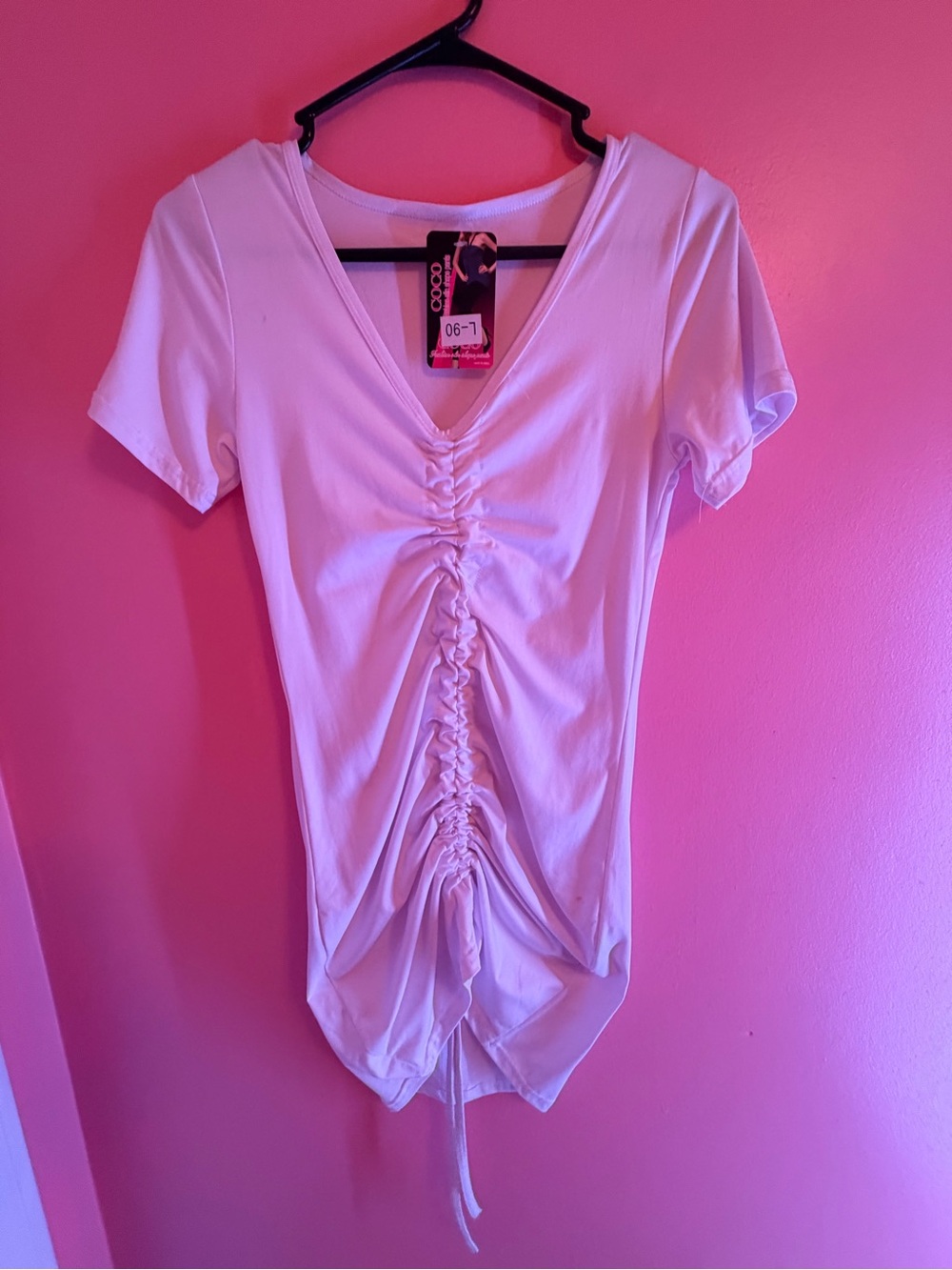 Ruched V-Neck Short Sleeve Top - Light Pink